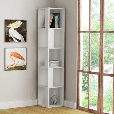 Decortie Piano Modern Corner Bookcase Shelving Unit Tall Display Unit Corner Shelf White 158.9Cm