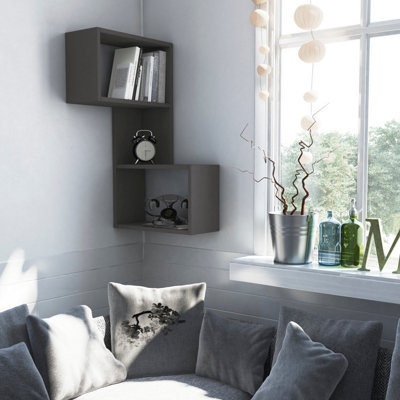 Decortie Part 3-Tier Wall Mounted Corner Shelf Modern Organizer 82Cm Anthracite/Grey
