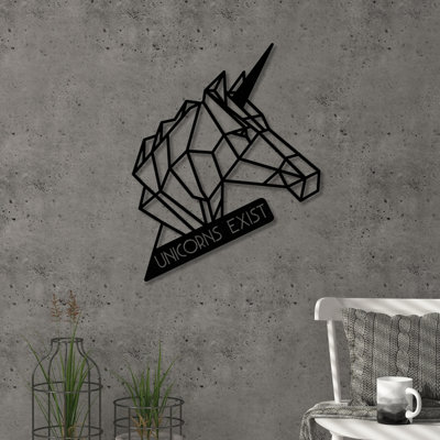  - Decortie Modern Metal Wall Art Unicorn Theme Home Ornament Decorative Minimalist Design Hanging Wall SculptureBlack