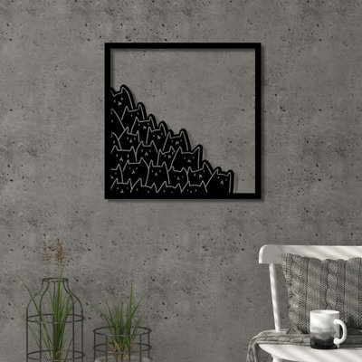  - Decortie Modern Metal Wall Art Meow Theme Home Ornament Decorative Minimalist Design Hanging Wall SculptureBlack