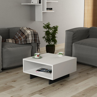 Decortie Hola Modern Coffee Table Multipurpose Storage Compartment 60X60x32 Cm White/Anthracite/Grey