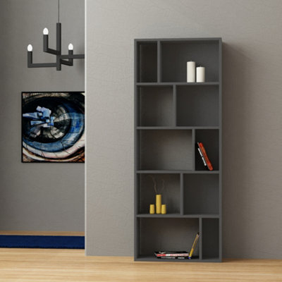 Decortie Anthracite/Grey Onda Modern Tall Bookcase Display Unit Freestanding 166Cm