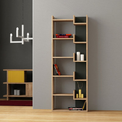 Decortie Oppa Modern Bookcase Tall Storage Shelving Unit 5 Tiers Oak Anthracite Grey 162.4Cm from B&Q