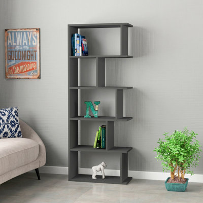 Decortie Anthracite/Grey Tapi Modern Bookcase Display Unit Tall 159Cm