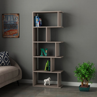 Decortie Grey Tapi Modern Bookcase Display Unit Mocha Tall 159Cm