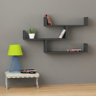 B&Q -  Tibet Wall ShelvesFloating 3 Tier Wall Mounted Display Unit Anthracite Grey