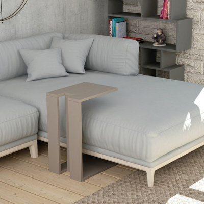B&Q -  Muju Modern C-Shape Side End Coffee Table Multipurpose Sofa Lap Mocha Grey H 57Cm