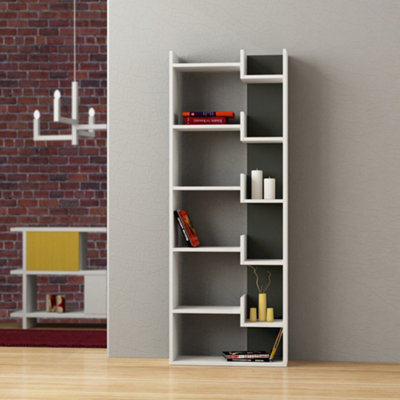 B&Q -  Oppa Modern Bookcase Tall Storage Shelving Unit 5 Tiers White Anthracite Grey 162.4Cm