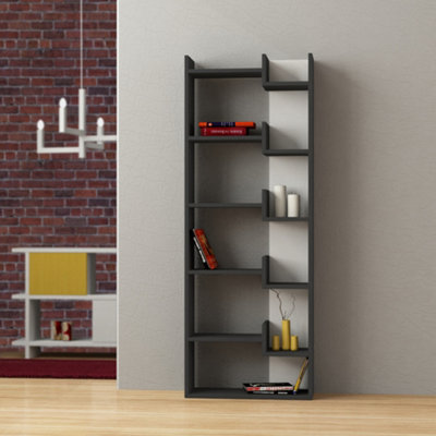 B&Q -  Oppa Modern Bookcase Shelving Unit Display Unit Anthracite Grey White Tall 162.4Cm