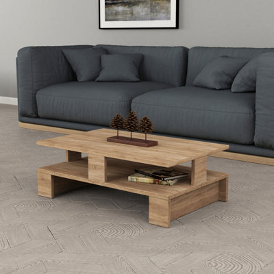 Decortie Mansu Modern Low Coffee Table 80Cm Multipurpose Oak Living Room H 27.5Cm