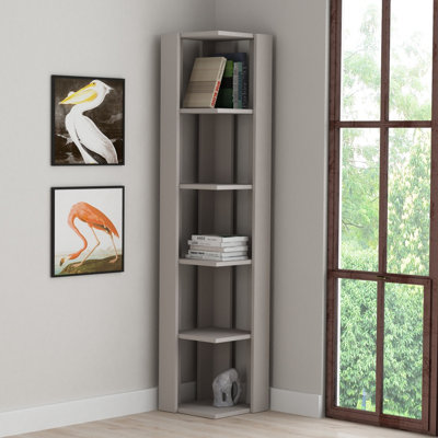 Decortie Nati 5 Shelf Corner Bookcase - Mocha Grey - Modern Design - Image 5