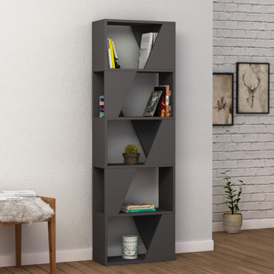 Decortie Anthracite/Grey Frame Modern Bookcase Display Unit Freestanding Storage 168Cm