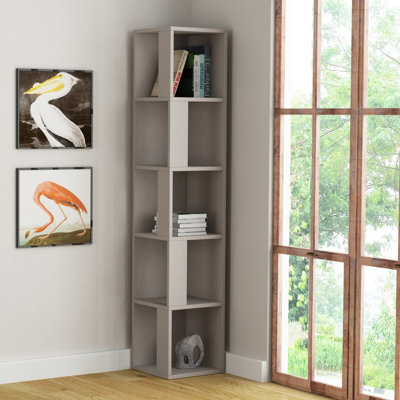 Decortie Piano Modern Corner Bookcase Tall Display Unit Mocha 158.9Cm Grey