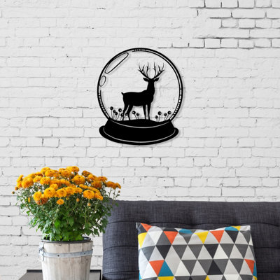  - Decortie Modern Metal Wall Art Deer Theme Home Ornament Decorative Minimalist Design Hanging Wall SculptureBlack
