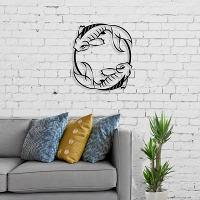  - Decortie Modern Metal Wall Art Japanese Fish Theme Home Ornament Decorative Minimalist Design Hanging Wall SculptureBlack