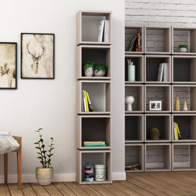 B&Q -  Multi Modern Bookcase Shelving Unit Display Unit Stylish Freestanding Storage Mocha Grey Anthracite Grey 167Cm Tall