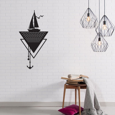 B&Q Decortie Modern Metal Wall Art Anchor Home Ornament Decorative Minimalist Design Hanging Wall Sculpture, Black