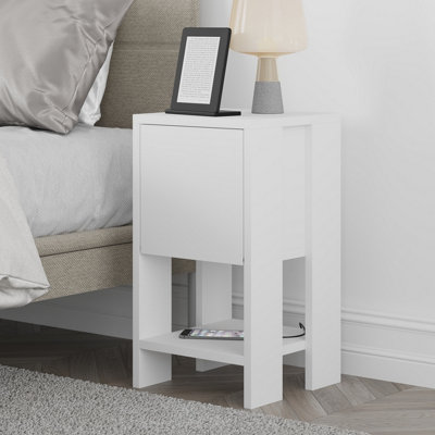 Rackhams White Ema Modern Bedside Table With Storage Drop-Door Cabinet 30Cm Width - Image 6