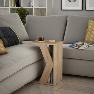 Decortie Naze Modern C-Shape Side End Coffee Table 30Cm Sofa Lap Oak Living Room H 57Cm from B&Q