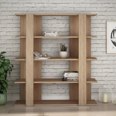 Decortie Tita 4 Tier Modern Bookcase Wall Mounted Shelving Unit Oak 122Cm Anthracite/Grey