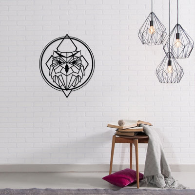 B&Q Black Decortie Modern Metal Wall Art Owl Theme Home Ornament Decorative Minimalist Design Hanging Wall Sculpture,