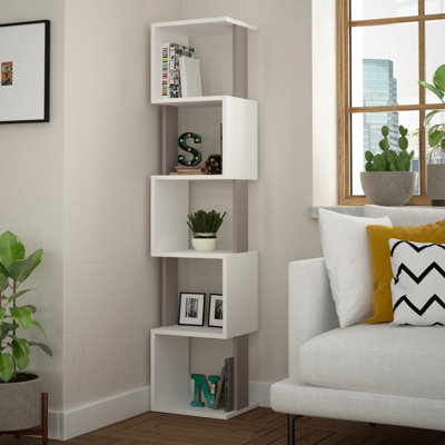 Decortie White/Grey Piri Tall Freestanding Bookcase With Tier Modern Display Unit Mocha 161Cm Size 5