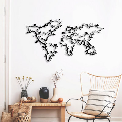  - Decortie Modern Metal Wall Art Ivy World Theme Home Ornament Decorative Minimalist Design Hanging Wall SculptureBlack