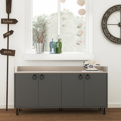B&Q -  Dea Sideboard Display Unit With 4 Cabinets Table Anthracite Grey Mocha Grey 140Cm