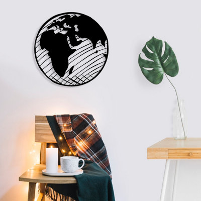Decortie Black Modern Metal Wall Art Our Planet Theme Home Ornament Decorative Minimalist Design Hanging Wall Sculpture, - Metal - Image 4