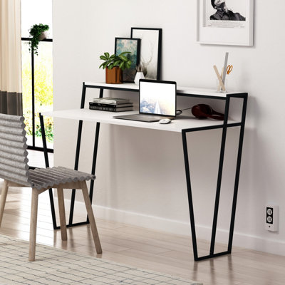 Decortie White Pal Modern Study Desk With Monitor Stand Width 124Cm