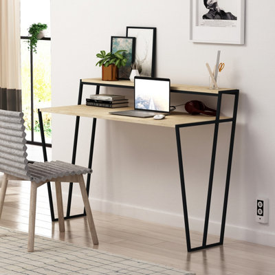 Decortie Pal Modern Study Desk Oak With Monitor Stand Width 124Cm