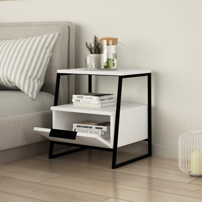 FWStyle Bedside Table - White - Wood/Metal Frame - Image 3