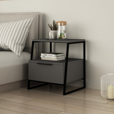 Fwstyle Pal Anthracite Single Door Bedside Table - Image 3