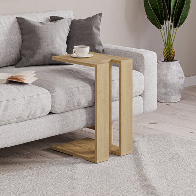 Decortie Muju Modern C-Shape Side End Coffee Table Multipurpose Sofa Lap Oak H 57Cm from B&Q