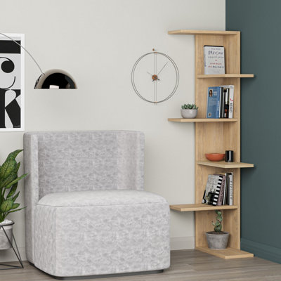 Decortie Saso Modern Corner Bookcase Display Unit 5 Tier Freestanding Oak 141Cm