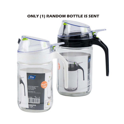  - Oil Bottle 660Ml Round Glass Dispenser Assorted Black / White Pourer Lid Oil Jar