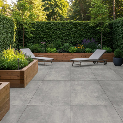 Duratile Designs River Grey Matt Natural Stone Effect Textured Porcelain Outdoor Floor TilePack Of 1(L)900mm (W)600mm