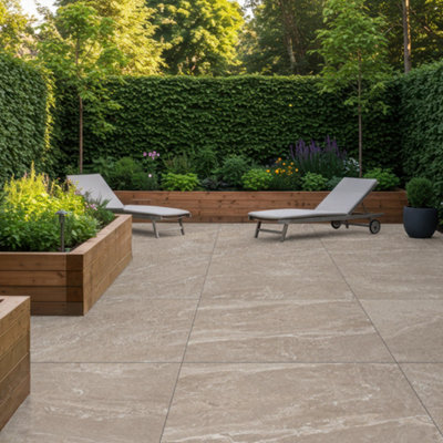 Duratile Designs River Sand Matt Natural Stone Effect Textured Porcelain Outdoor Floor TilePack Of 1(L)900mm (W)600mm