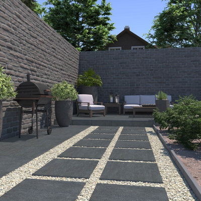 Ceramica Milestone Anthracite Matt Stone Effect Textured Porcelain Outdoor Wall & Floor TilePack Of 2(L)600mm (W)600mm