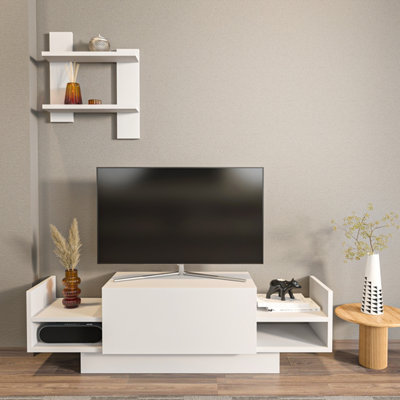 Decorotika Spring White TV Unit - 120cm - Melamine/Plastic - Wall Shelf Included - Image 4