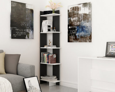 Decorotika Alis 5 Tier Black And White Corner Bookcase - Image 4