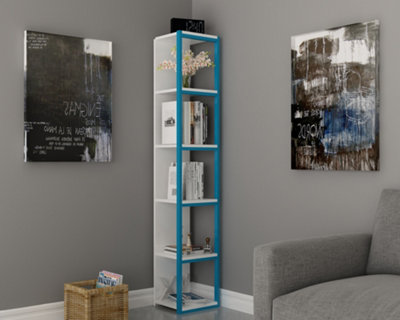 B&Q -  Texas 5-Tier Bookcase Shelving Unit White & Blue