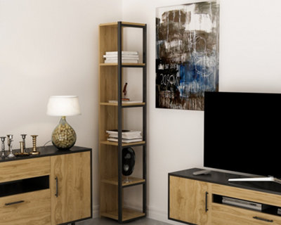 Decorotika Texas 5-Tier Bookcase Shelving Unit Black & Oud Oak from B&Q