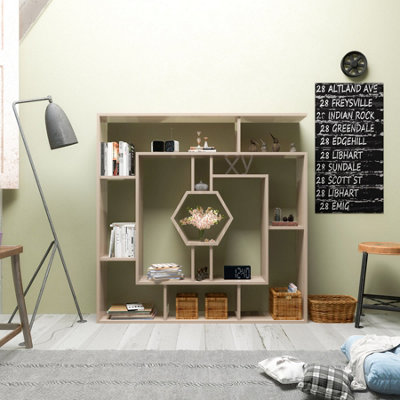 Decorotika Labrina Hexagonal Geometric Bookcase 12 Shelf Grey Melamine - Image 3