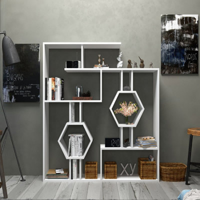Decorotika Tamara Geometric Bookshelf White Melamine/Metal - Image 5