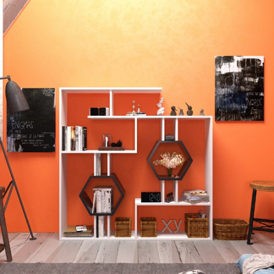 Decorotika Tamara White & Black Geometric Bookshelf - Honeycomb Shelves - Metal Frame - Modern Design - Image 5