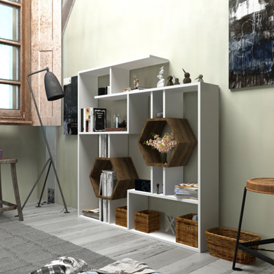 Decorotika Tamara Bookcase Shelving Unit White & Walnut from B&Q