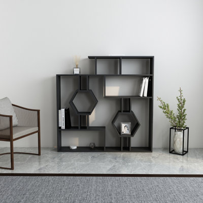 Decorotika Tamara 15 Shelf Black Geometric Bookcase - Image 4
