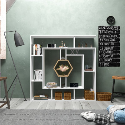 Decorotika - Hexagonal Geometric Bookcase - Oak - White - Image 3