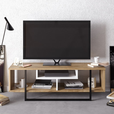 B&Q -  Astona Tv Stand Tv Unit For Tvs Up To 55 Inch Oak White And Black